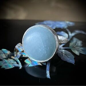 Matte Aquamarine Sterling Silver Ring with textured band 925